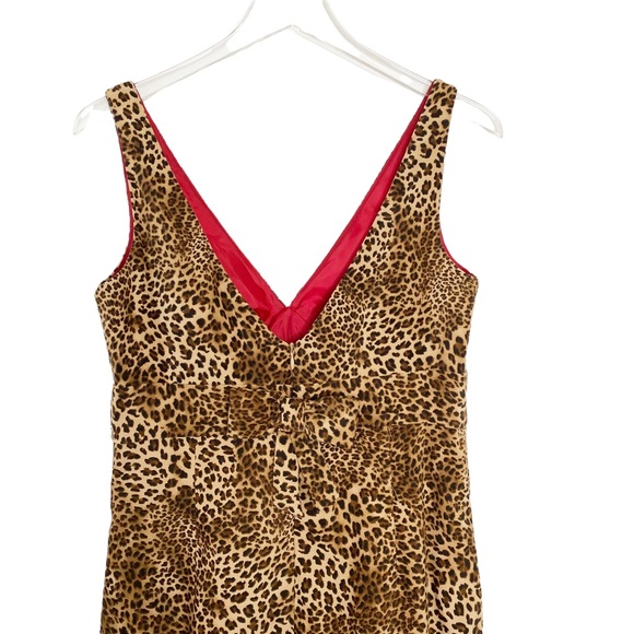 Jessica Howard Leopard Animal Print Shift Sheath Cocktail Dress Red Lining 10 - Picture 5 of 8